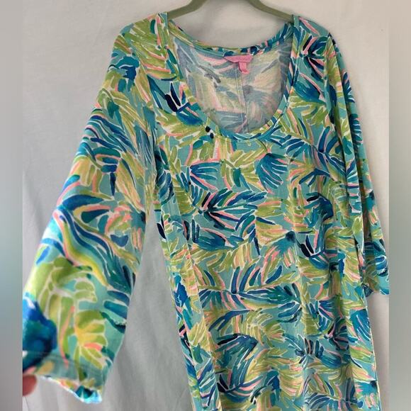 Lilly Pulitzer Blue/Green/Pink 3/4 Sleeve Shift Dress P - Picture 2 of 5